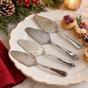 Vintage Sheffield England Silverplate Petit Four Pastry Dessert Servers Set 4